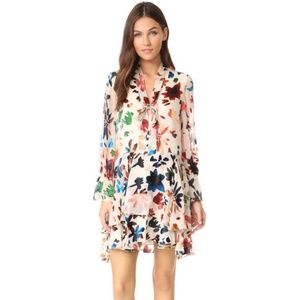 Alice + Olivia Long Sleeve Pattern Flowy Neck Tie Dress